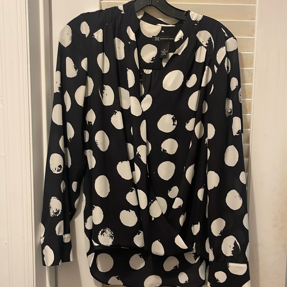INC Black and White Dot Blouse